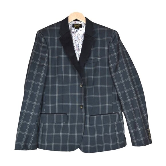 *Minor Flaws* Penguin Men’s 100% Wool Plaid Tuxedo Blazer Size M | Black Satin - Picture 1 of 12